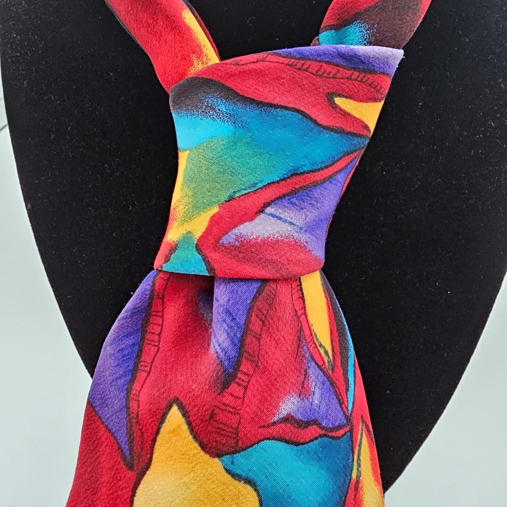 J. Garcia Men's Tie 100% Silk Abstract Multicolor Satin Colorful Necktie